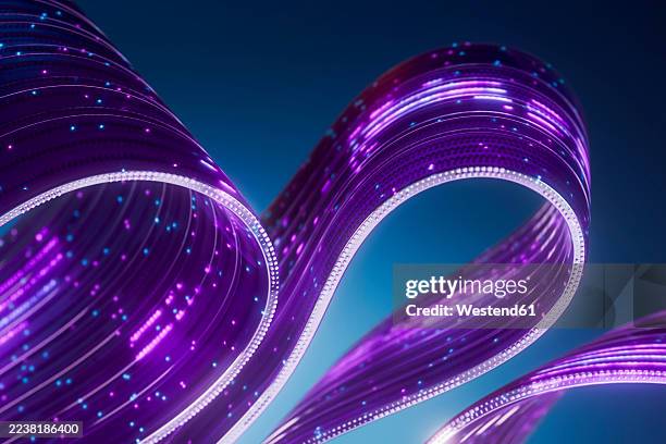 3d neon optical fiber data stream flowing in digital abstract style - fiber network stock illustrations
