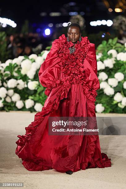 Model walks the runway during the Saint Laurent Womenswear Spring/Summer 2026 show as part of Paris Fashion Week on September 29, 2025 in Paris,...