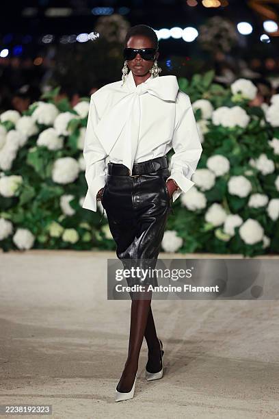 Model walks the runway during the Saint Laurent Womenswear Spring/Summer 2026 show as part of Paris Fashion Week on September 29, 2025 in Paris,...