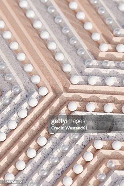 abstract 3d background with marbles and geometric path pattern - white studio background stock illustrations