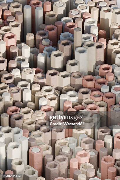 3d hexagonal geometric pattern as abstract architectural background - gray studio background stock illustrations