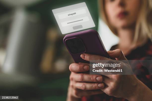 secure mobile login with digital identity verification at home - password stock illustrations