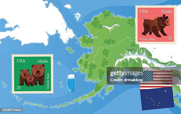 Alaska Grizzlybr Und Karte, Stock-Foto