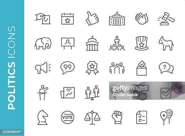 usa politics icon set. editable stroke weight. pixel perfect icons. - local government building stock illustrations