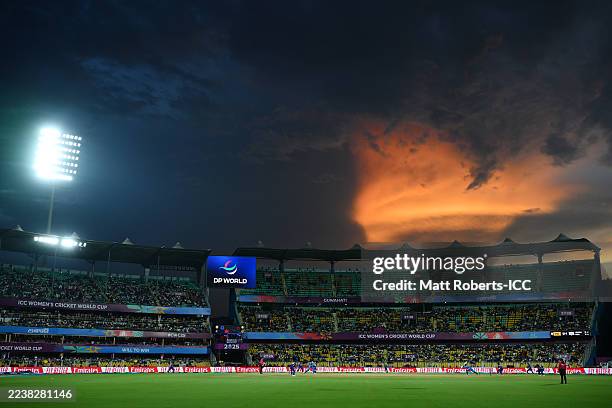 General view of play inside the stadium during the ICC Women's Cricket World Cup India 2025 match between India and Sri Lanka at Barsapara Cricket...
