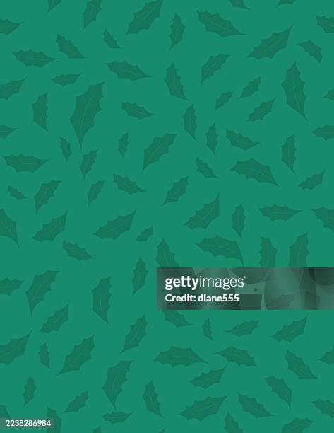 stockillustraties, clipart, cartoons en iconen met seamless background pattern of holly leaves - herhaalpatroon in tegels