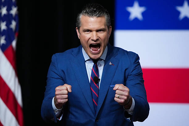 Secretary of War Pete Hegseth speaks to senior military leaders at Marine Corps Base Quantico on September 30, 2025 in Quantico, Virginia. In an...