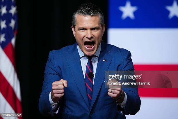 Secretary of War Pete Hegseth speaks to senior military leaders at Marine Corps Base Quantico on September 30, 2025 in Quantico, Virginia. In an...
