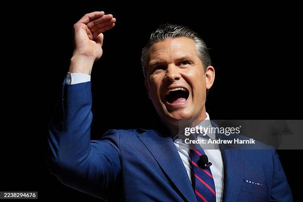 Secretary of War Pete Hegseth speaks to senior military leaders at Marine Corps Base Quantico on September 30, 2025 in Quantico, Virginia. In an...