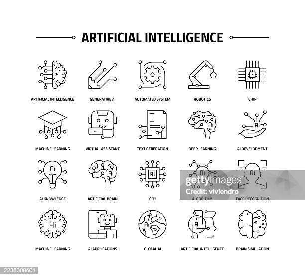 artificial intelligence icons - digital transformation cloud stock illustrations