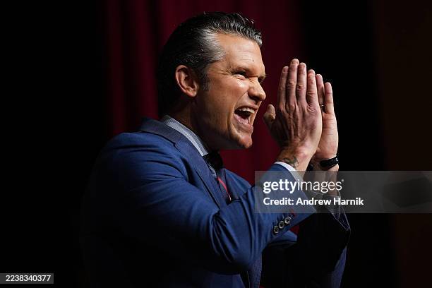 Secretary of War Pete Hegseth speaks to senior military leaders at Marine Corps Base Quantico on September 30, 2025 in Quantico, Virginia. In an...