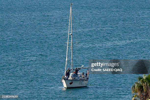 Boat from the Global Sumud Flotilla intercepted by Israeli forces in the Mediterranean sea off the Gaza Strip waters, arrives in the southern port of...