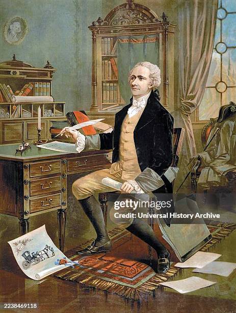 Alexander Hamilton making the first draft of the Constitution for the United States 1787.