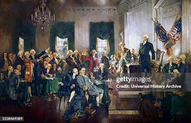 “Scene at the Signing of the Constitution of the United States,” by Howard Chandler Christy. On September 17 39 of the 55 delegates at the...