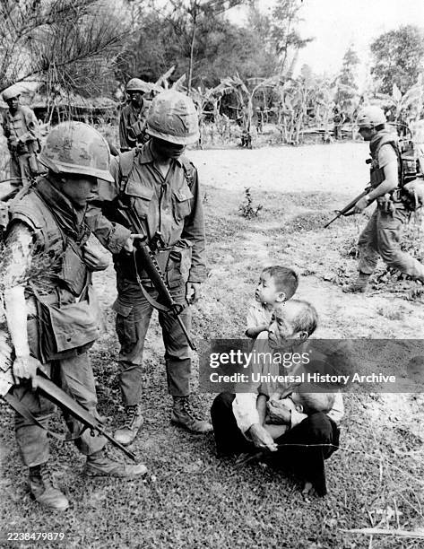 Rounding up of suspected Vietcong villagers during the My Lai massacre in 1968. The photographer, testified he did not see what happened to this man...