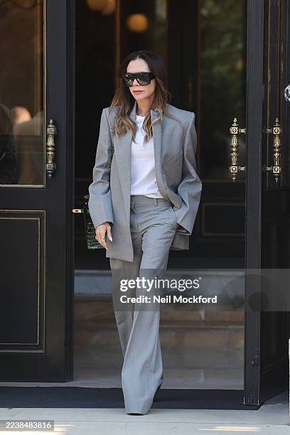 Victoria Beckham leaving her hotel during Paris Fashion Week on October 01, 2025 in Paris, France.