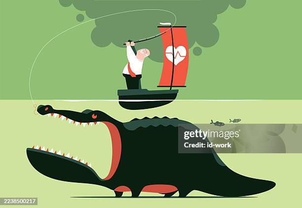 senior businessman fishing crocodile - saltwater crocodile stock illustrations