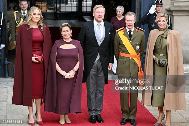 Luxembourg's Grand Duke Henri and Grand Duchess Maria Teresa pose with The Netherlands' King Willem-Alexander , Queen Maxima and Crown Princess...