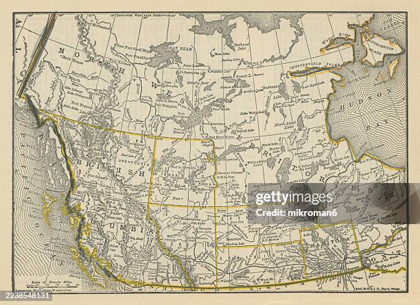old engraved illustration of map of canada - hudson bay stock pictures, royalty-free photos & images