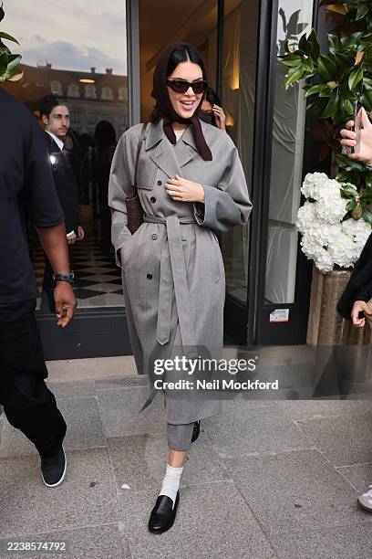 Kendall Jenner leaving Schiaparelli store during Paris Fashion Week on October 01, 2025 in Paris, France.