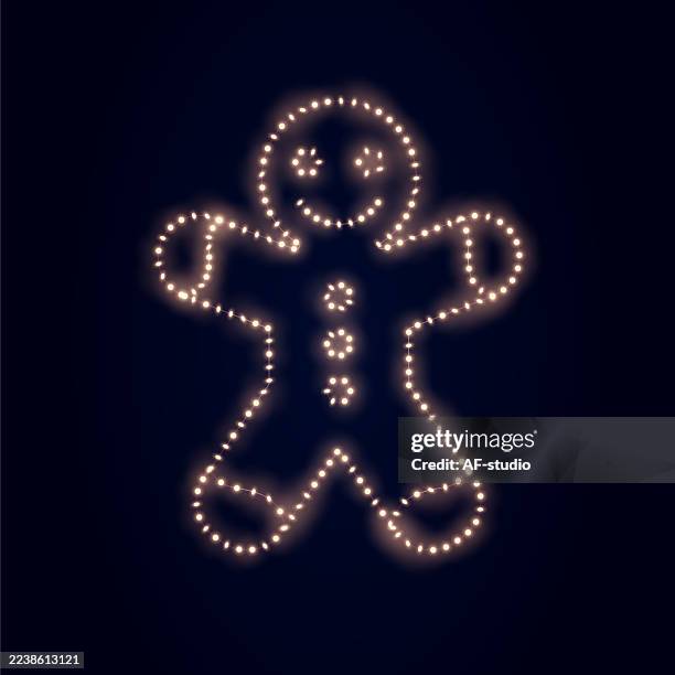 ilustraciones, imágenes clip art, dibujos animados e iconos de stock de luces led de hombre de jengibre - figurita de jengibre