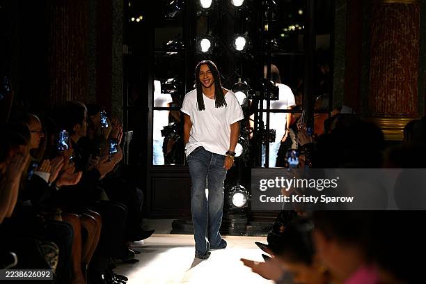 Designer Olivier Rousteing acknowledges the audience during the Balmain Womenswear Spring/Summer 2026 show as part of Paris Fashion Week on October...