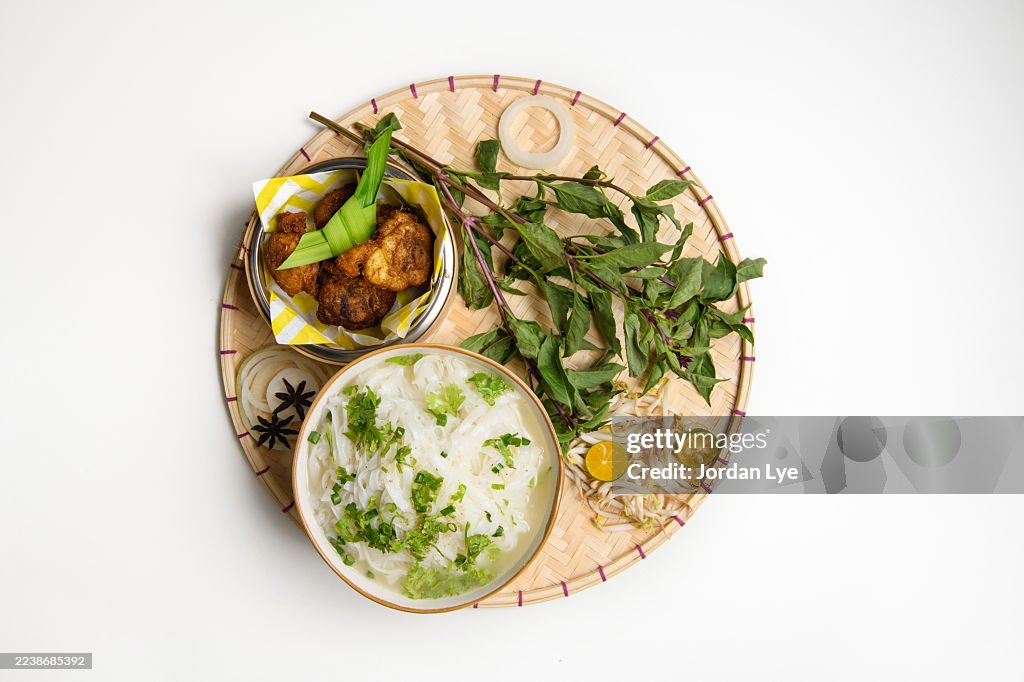 Chicken and rice noodle soup