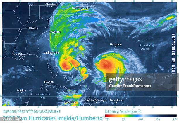 two hurricanes imelda humberto 20250929 precipitation map atlantic ocean - bermuda map stock illustrations