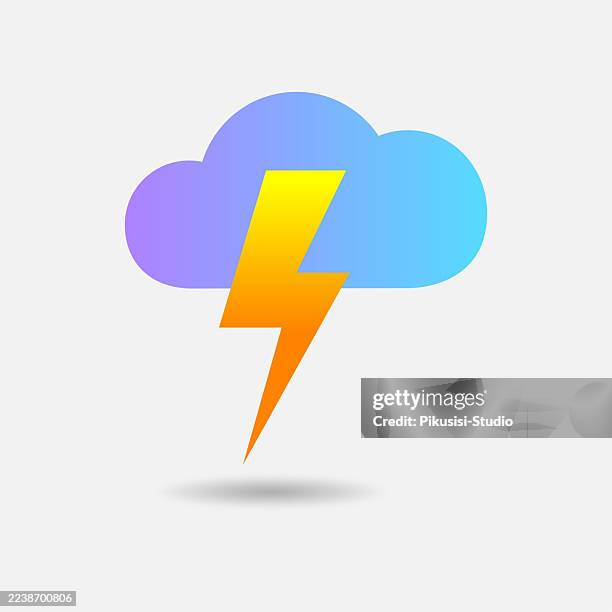 colorful cloud with lightning bolt icon. thunderstorm weather symbol in gradient style - strong wind stock illustrations