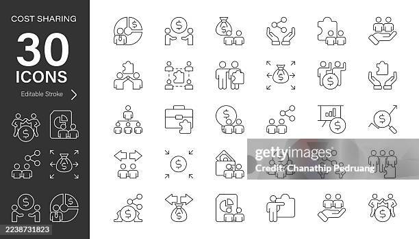 cost sharing line vector icon set. pixel perfect. editable stroke. stock illustration. icon symbol, strategy, market, business - create account stock illustrations