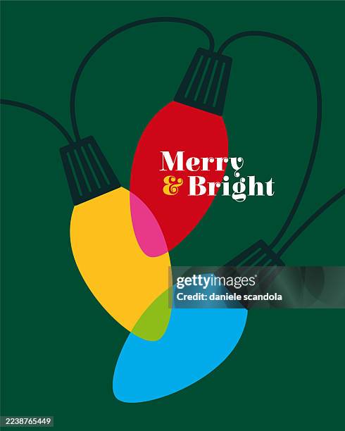 bildbanksillustrationer, clip art samt tecknat material och ikoner med merry and bright. christmas light bulbs on green background. - christmas lights