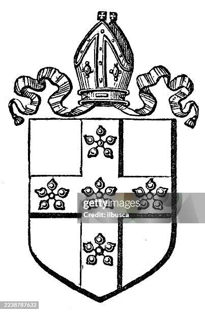 heraldry coat of arms clergy emblem: bishop of st david's - pembrokeshire stock illustrations