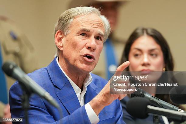 Texas Gov. Greg Abbott announces a new public safety initiative to combat violent crime in Greater Houston during a press conference in Houston,...
