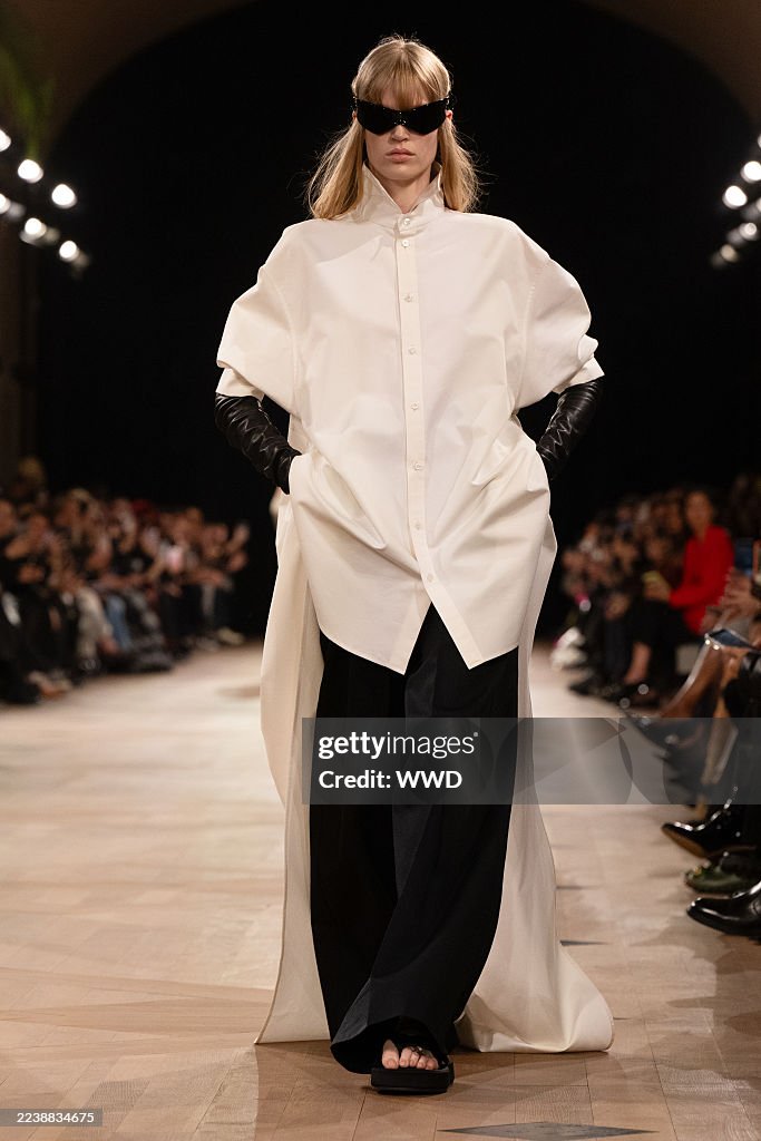 Model on the runway on the runway at the Balenciaga fashion show