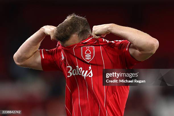 Chris Wood of Nottingham Forest looks dejected following the UEFA Europa League 2025/26 League Phase MD2 match between Nottingham Forest FC and FC...