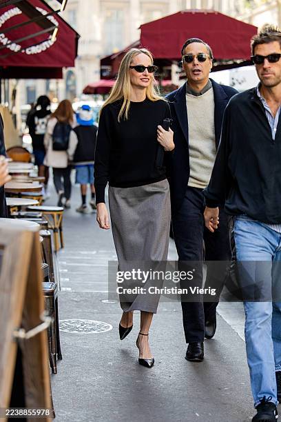 Lauren Santo Domingo wears grey skirt, black jumper outside The Row during the Womenswear Spring Summer 2026 as part of Paris Fashion Week on October...