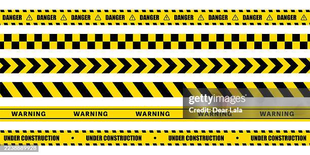 caution tape set. yellow and black warning zone, danger tapes. - under construction tape stock illustrations