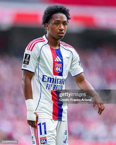Malick Fofana of Olympique Lyonnais looks on during the Ligue 1 McDonald's match between Lille OSC and Olympique Lyonnais at Stade Pierre Mauroy on...
