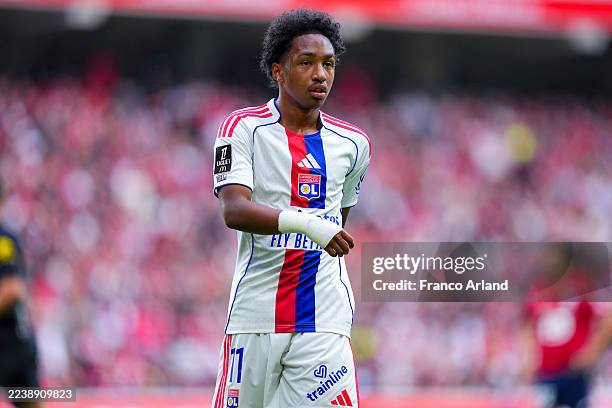 Malick Fofana of Olympique Lyonnais looks on during the Ligue 1 McDonald's match between Lille OSC and Olympique Lyonnais at Stade Pierre Mauroy on...