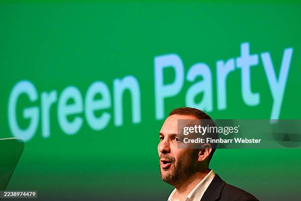 Green Party leader Zack Polanski delivers his speech on the first day of the Green Party Conference at Bournemouth International Centre at...
