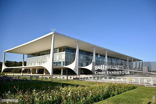 View of the Planalto Palace, the Brazilian Presidency building, located in Praca dos Tres Poderes in Brasilia, on August 29, 2025. World Architecture...