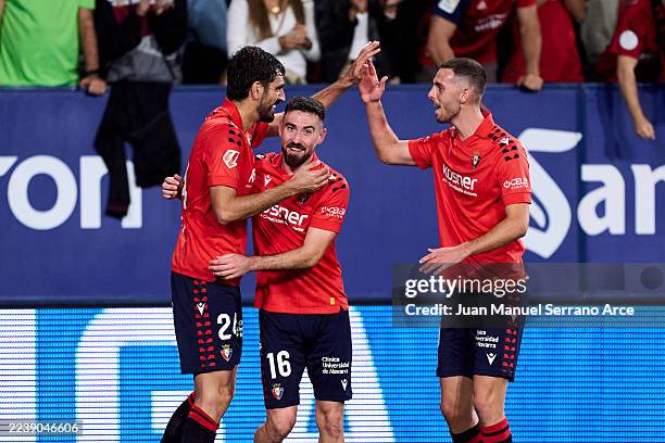 Alejandro Catena of CA Osasuna celebrates after scoring his team's second goal during the LaLiga EA Sports match between CA Osasuna and Getafe CF at...