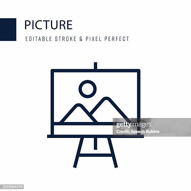 picture line icon. editable stroke vector icon. - microscope slide stock illustrations