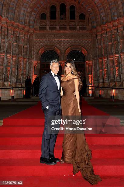 Amal Clooney and George Clooney attend the Clooney Foundation for Justice's The Albies at the Natural History Museum on October 03, 2025 in London,...