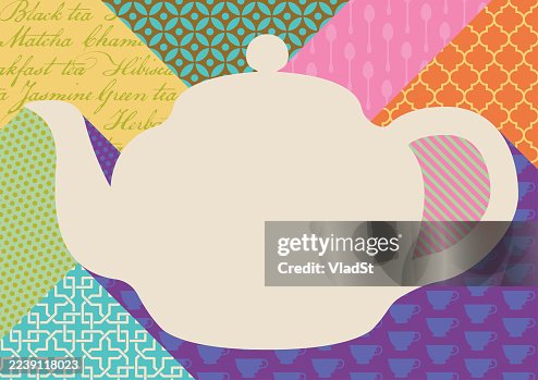 Teapot Collage Tea Pattern Design with Copy Space Teapot Collage Tea Pattern Design with Copy Space