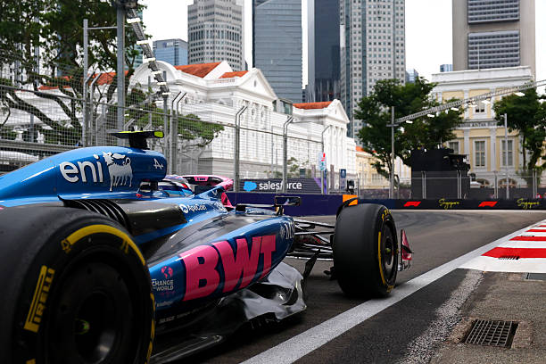 Franco Colapinto of Argentina driving the Alpine F1 A525 Renault on track during final practice ahead of the F1 Grand Prix of Singapore at Marina Bay...