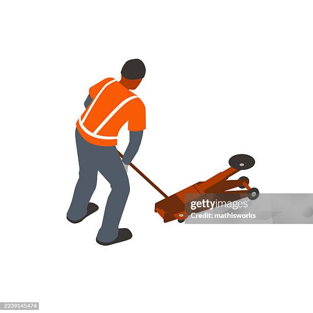 man using car jack - car jack white background stock illustrations