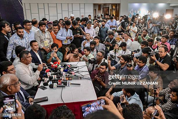 Newly-elected President of the Bangladesh Cricket Board , Aminul Islam Bulbul , speaks during a press conference in Dhaka on October 6, 2025.