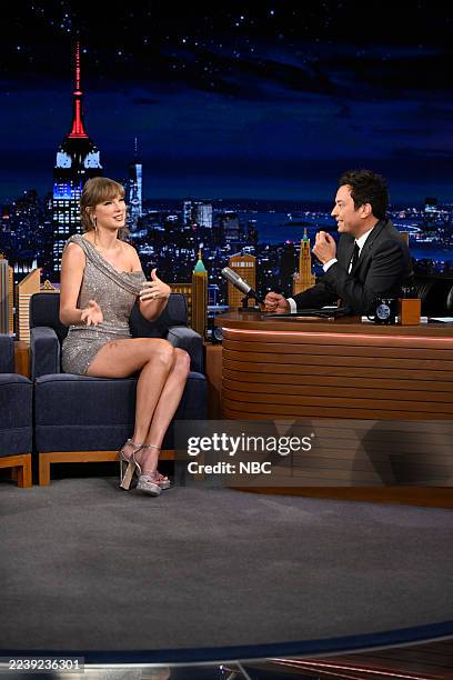 Episode 2195 -- Pictured: Singer-songwriter Taylor Swift during an interview with host Jimmy Fallon on Monday, October 6, 2025 --