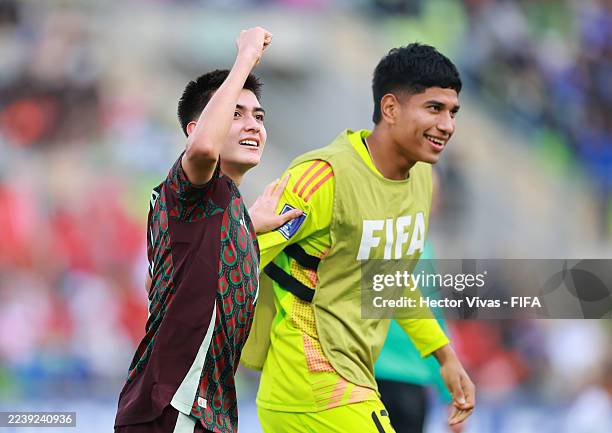 Gilberto Mora of Mexico celebrates after scoring his team's first goal during the FIFA U-20 World Cup Chile 2025 Group C match between Mexico and...